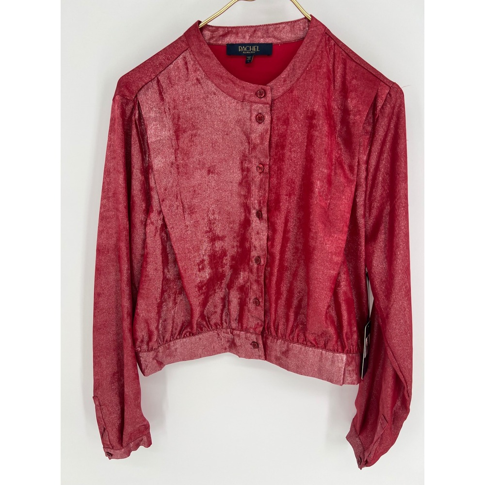 RACHEL Rachel Roy Womens Large Red Shimmer Button Front Blouse Lightweight NWT